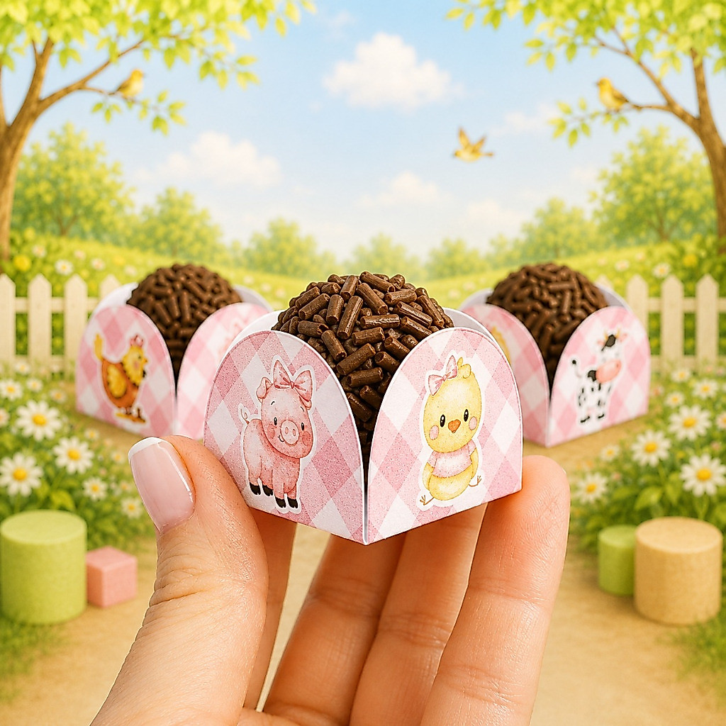Forminhas para Doces de Festa 4 Pétalas Fazendinha Rosa Menina — imagem 2 de 2