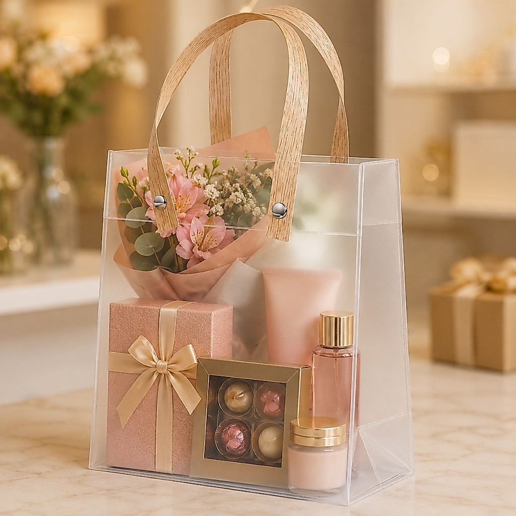 Kit 20 Bolsa Sacola Transparente Fosca C/ Alça 22×30×8cm Para Presente E Lembrancinha