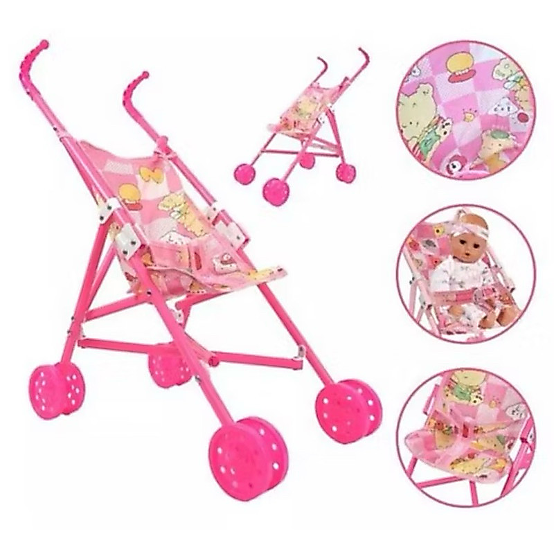 Carrinho de Boneca Infantil Rosa - Dobrável e Leve, Ideal para Presente