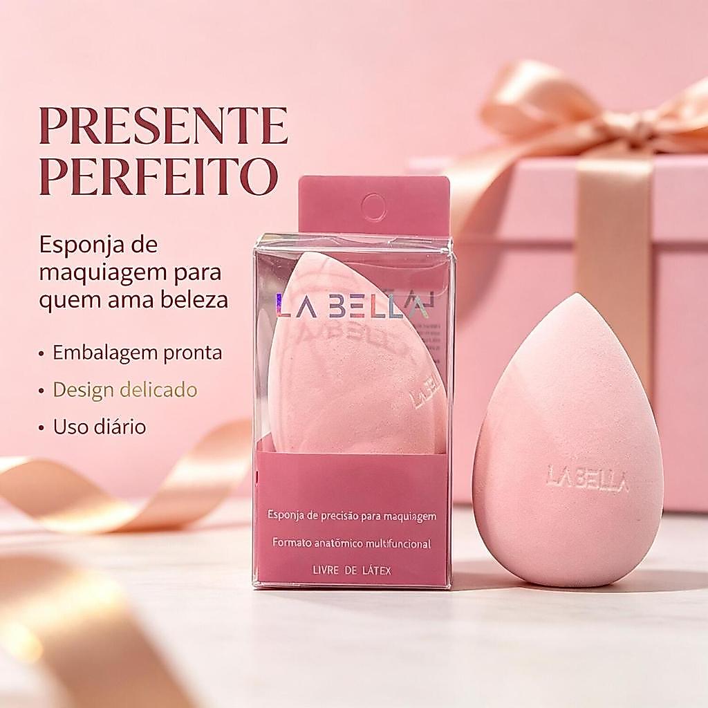 Esponja de Maquiagem La Bella Sem Látex Formato Anatômico para Base e Corretivo