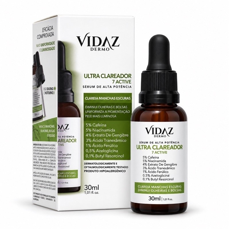 Sérum Clareador Facial Vidaz Dermo 30ml para Manchas e Olheiras com Niacinamida e Tranexâmico