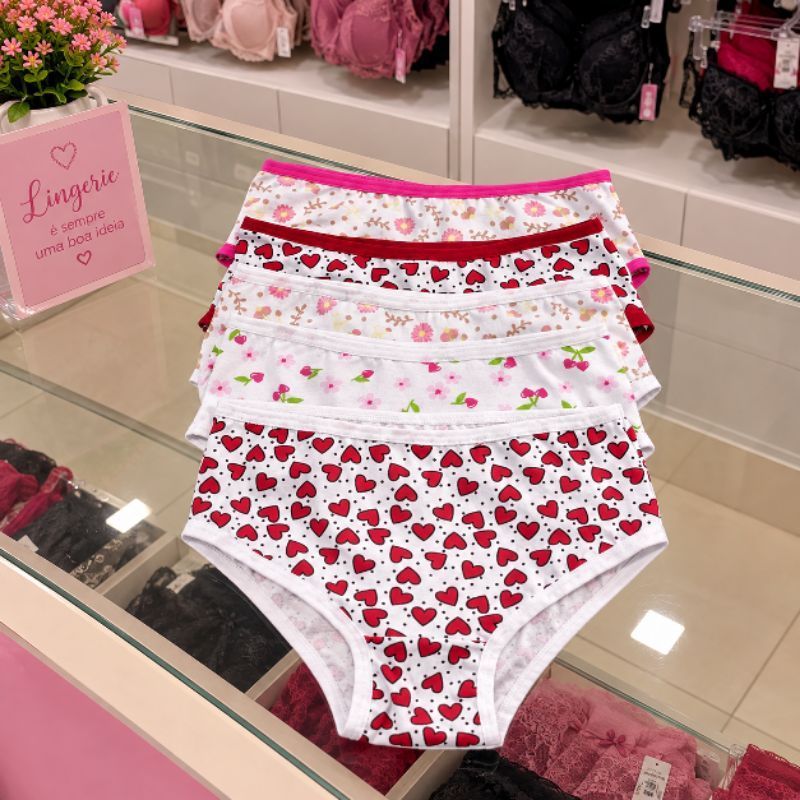 🩷 kit 5 Calcinhas Infantil Menina  Cotton| Algodão Confortável P ao GG cores sortidas