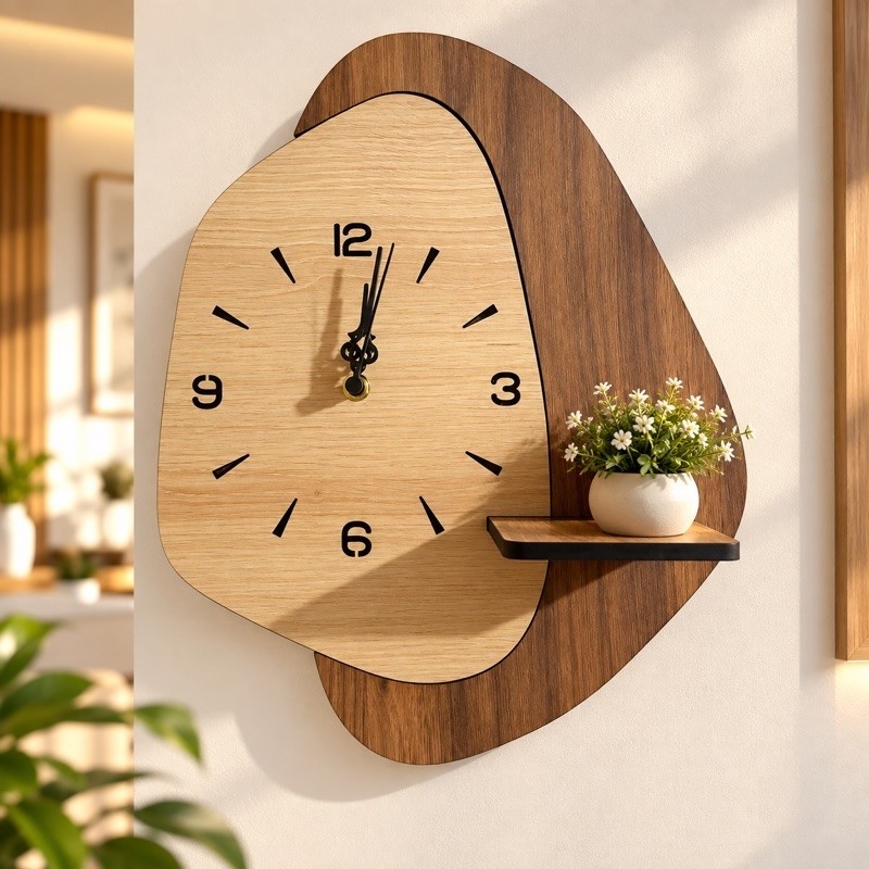 Relógio de Parede de Luxo Decorativo 35cm Com Prateleira Design Moderno Para Sala Quarto Cozinha Closet