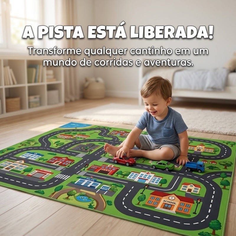 Tapete Infantil Menino Pista de Corrida Atividade Interativa Bebê Criança