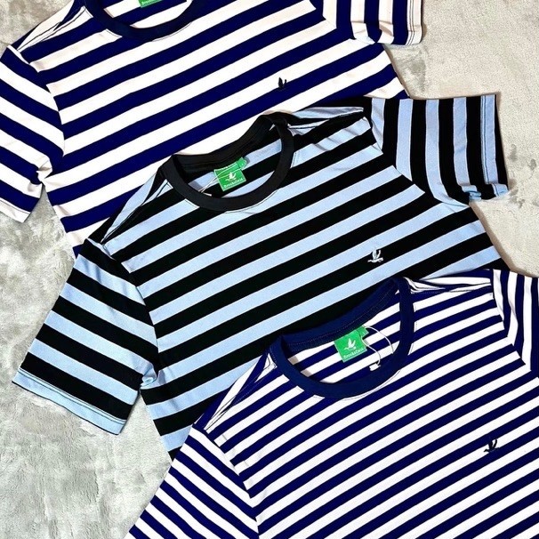 Camiseta Masculina Listrada Manga Curta Gola Redonda Casual Confortável