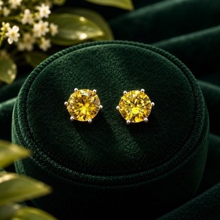 Brinco Feminino 8mm Amarelo em Prata 925 Caixa Alta Sofisticado