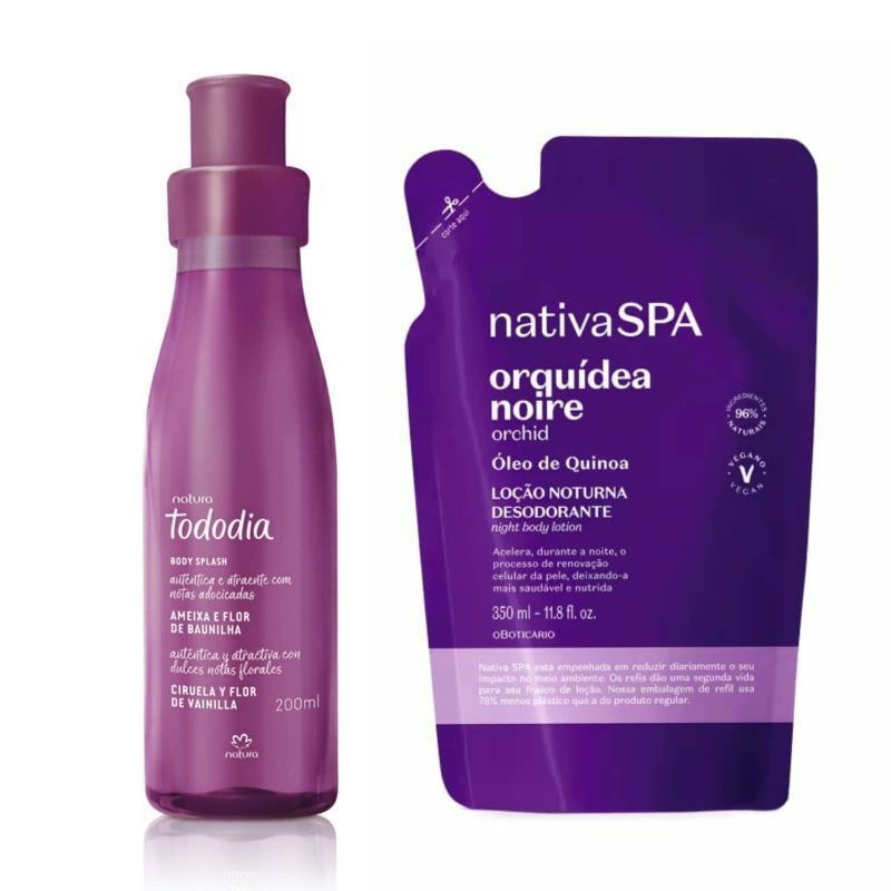 Kit Body Splash Tododia Ameixa e Flor de Baunilha e Refil Hidratante nativaspa Orquídea Noire