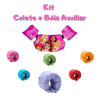 Kit Bóia Colete Salva Vidas Desenhos Animados + Bóia Auxiliar Não Fura