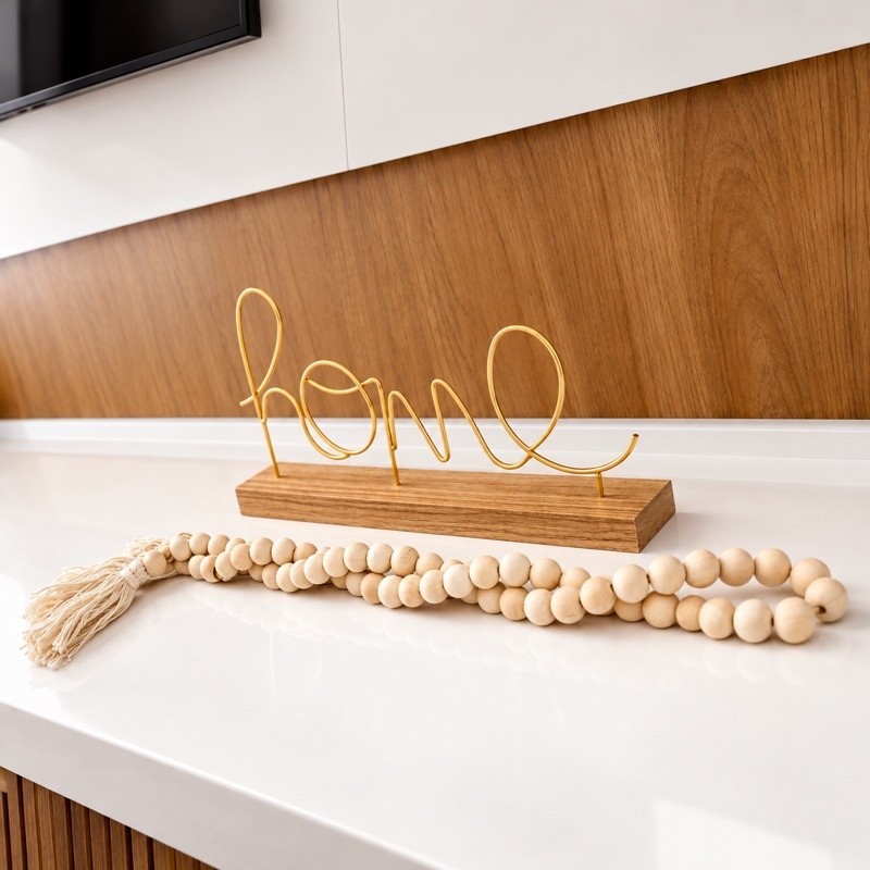 Colar de Mesa Decorativo com Contas de Madeira e Franja Bege 60cm ou 130cm | estilo boho chic