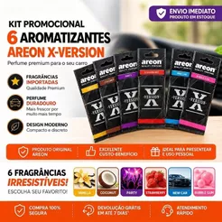 Kit 6 Aromatizantes Areon X-Version Para Carro Vanilla Coconut Party Strawberry New Car Bubble Gum