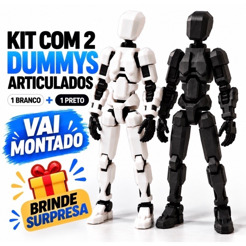 Dummy 13 - Kit 2 Boneco Articulado Dummy 13 Montado Brinquedo Infantil Figura Criativo Acessórios