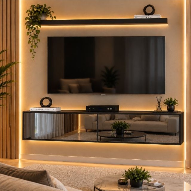 bancada painel Suspenso rack com Prateleira e espelho 115 cm