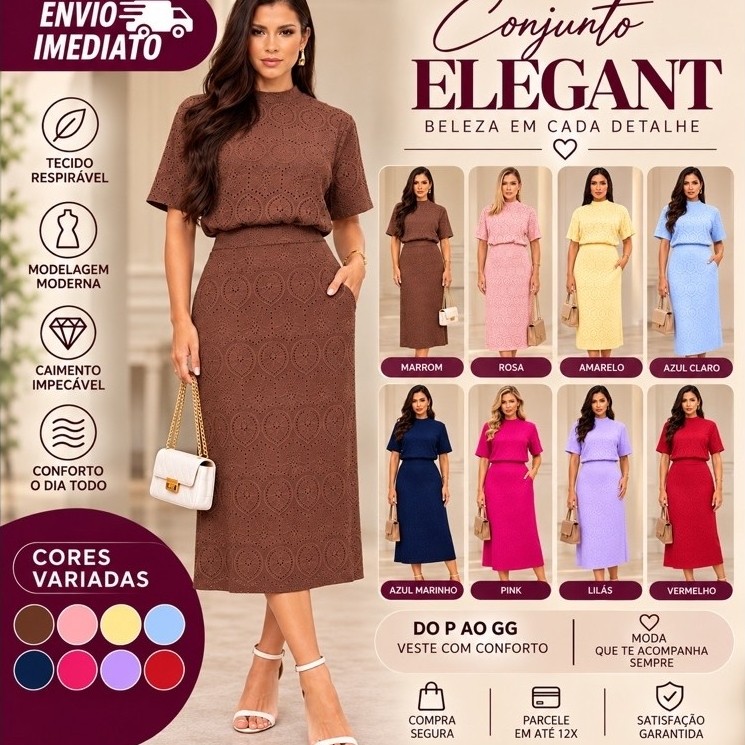 Conjunto Feminino Saia Midi Forrada + Blusa Social Ampla Moderna