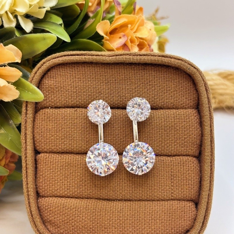 Brinco Feminino Duas Zircônia 12x9mm em Prata 925 Elegante — imagem 2 de 2