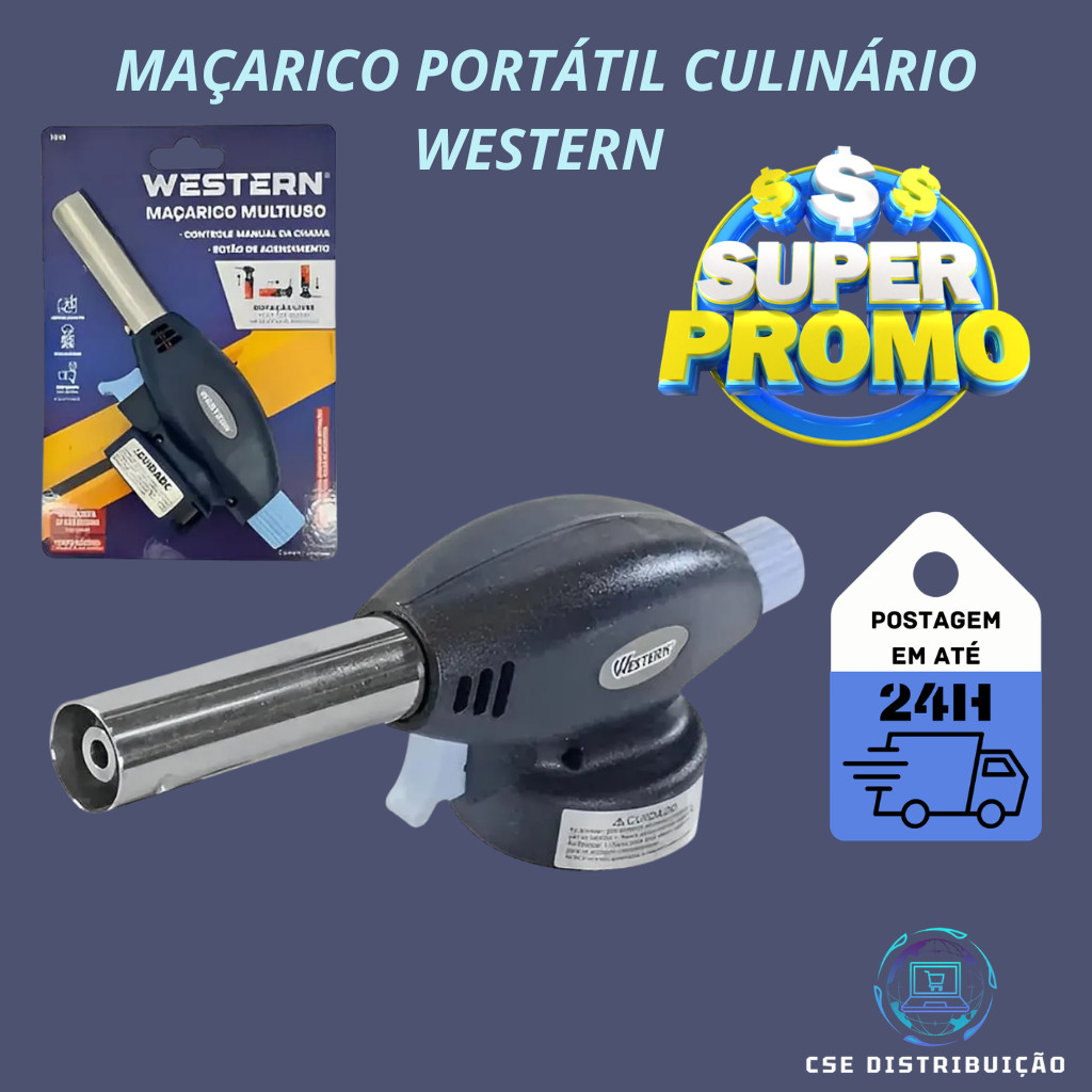 Maçarico Portátil Culinário c/ Regulador de Chama Western Cozinha Hamburgueria ENVIO IMEDIATO