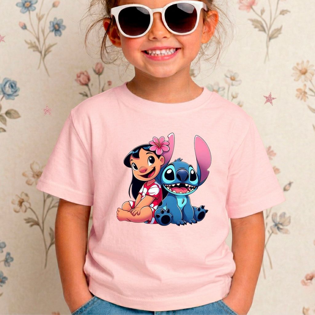 Camiseta Infantil Menina Desenho Lilo & Stitch 100% Algodão Premium Confortável Moda Infantil