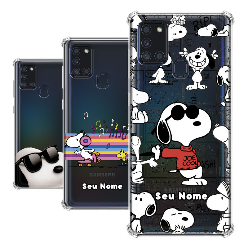 Capa para Samsung Galaxy A21S Coleção Snoopy e Charlie Brown e Woodstock