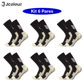 Jcolour Kit 6 Meias de futebol tubo médio meias esportivas basquete de corrida antiderrapante