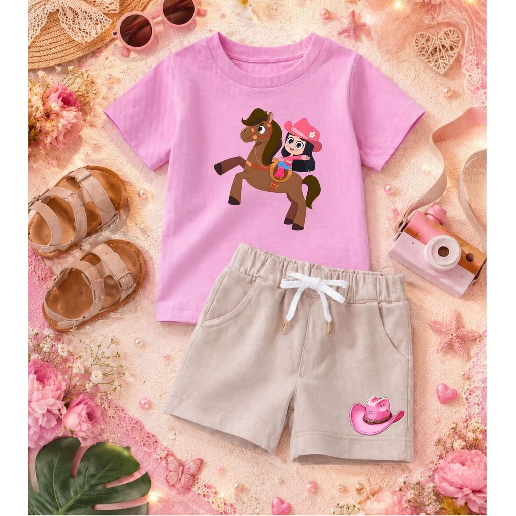Conjunto Infantil - Boiadeirinha - Conjunto de Camiseta em Algodão e Short Moletinho - Alta Qualidade e Estampa Estilosa