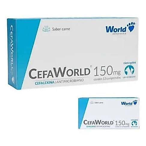 Cefaworld Cefalexina 150 mg Cães e Gatos - Caixa 12 Comp.