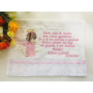 Toalha para batizado batismo eucaristia bordada e personalizada para lembrancinha e presente
