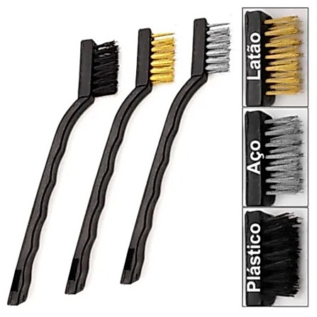 Conjunto 3 Peças Escovas Escova De Aço 17,5Cm Multiuso Aço Latão Nylon Cabo Plástico Utilmix