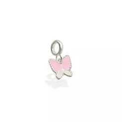Berloque para Pulseira de Prata 925 Borboleta Rosa e Branco