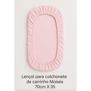 Lençol para colchonete de carrinho moisés na cor rosa bebe 70cm x 35cm