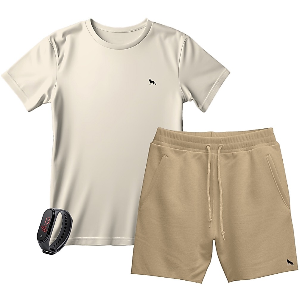 Promoção Kit Camiseta e Short Moletinho Masculino + Relógio Digital