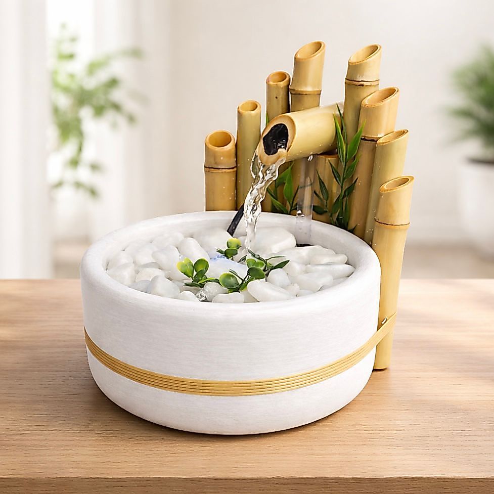 Imagem Fonte de Água Bambu Zen Decorativa Cascata Relaxante Feng Shui Sala Escritório Luxo