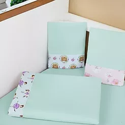 Jogo Lençol Berço Americano 130X70CM 2 Peças Com Elástico Microfibra - Fronha Barrado Estampado