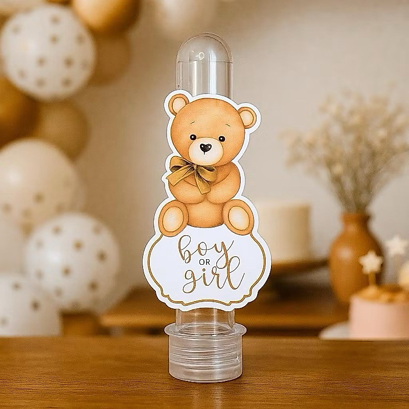 Chá revelação ursinho - 10 Apliques para Tubetes - Festa infantil - Lembrancinhas personalizadas aniversário