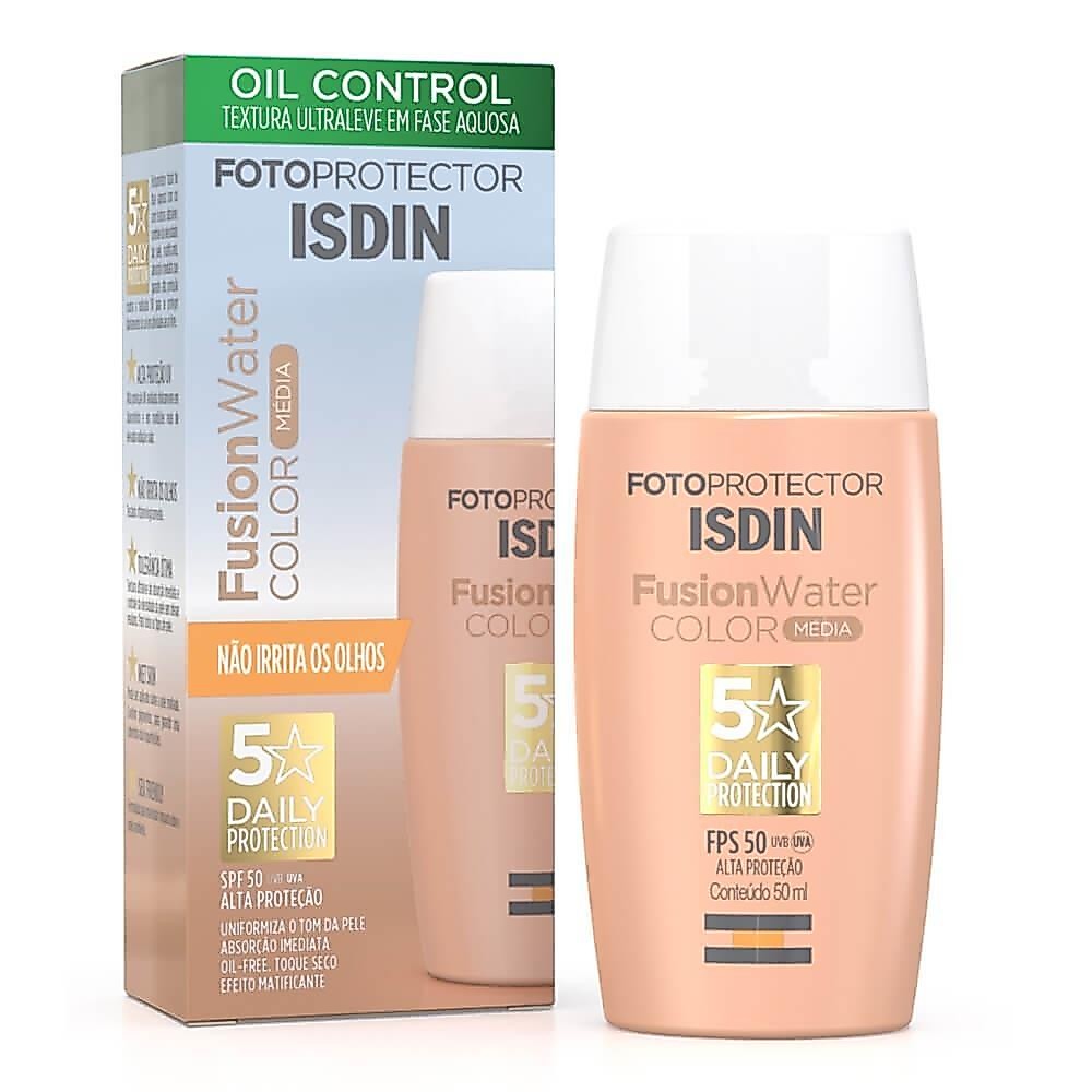 FOTOPROTETOR ISDIN PROTETOR SOLAR FACIAL FUSION WATER COLOR COR MÉDIA FPS50 COM 50ML
