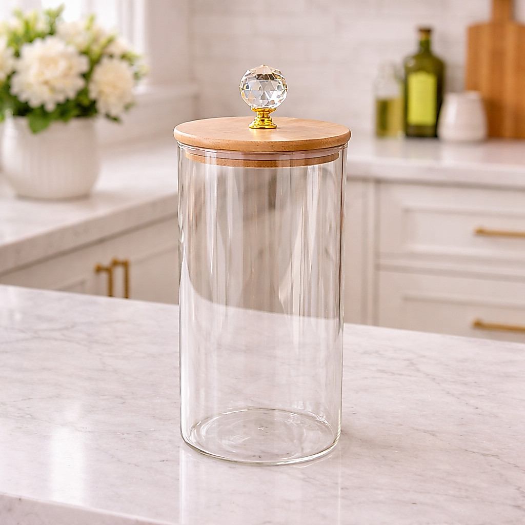 pote de tempero hermético transparente com puxador de cristal 1300ml G pote mantimento