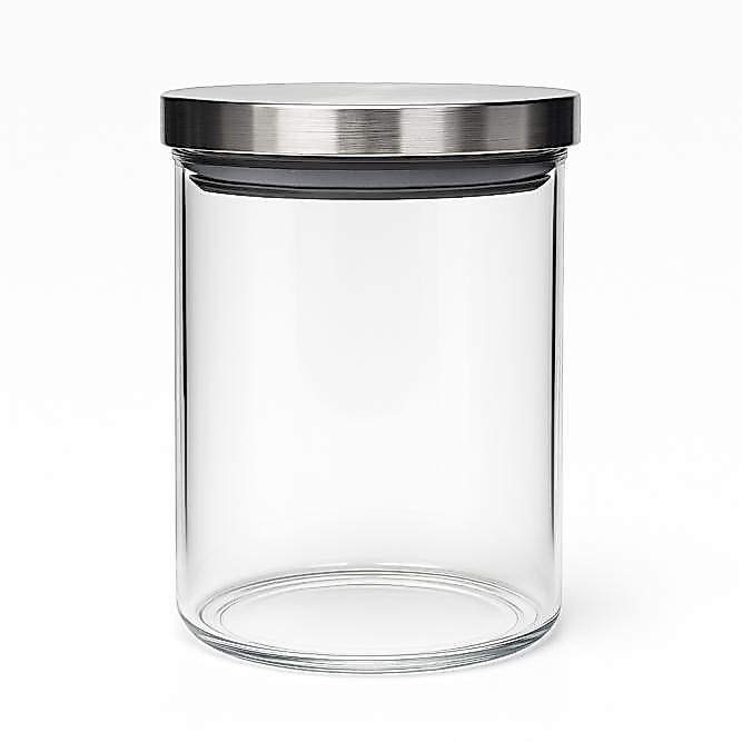 Pote Vidro Redondo Transparente para Mantimentos com Tampa de Inox 700 ml