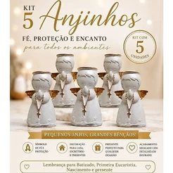Kit com 5 ou 1 imagens de Anjo da Guarda em gesso pérola e dourado 7cm lembrança batizado primeira comunhão nascimento