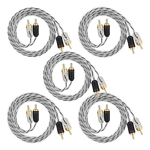 KIT 5 CABOS RCA INJETADO 1 METRO TARAMPS PARA SOM AUTOMOTIVO