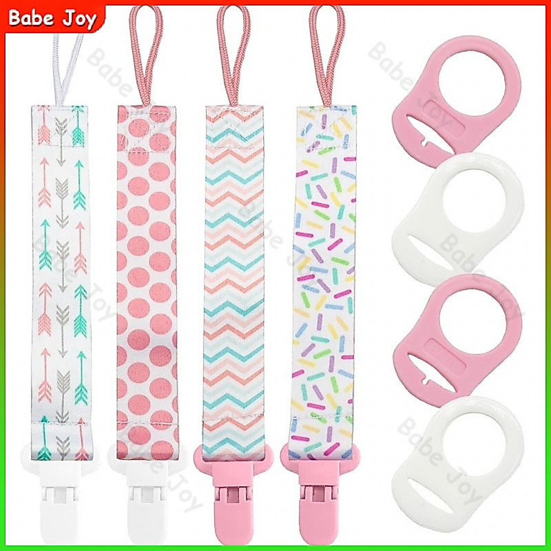 4Pcs Clipe de Chupeta para Bebê com Corrente e 4pcs Adaptador de Chupeta Porta Brinquedo de Chupeta Cordão Anti Queda