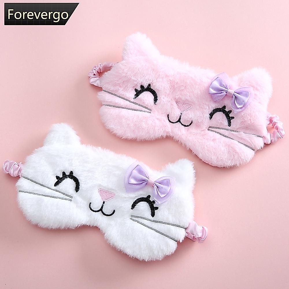 FOREVERGO Cartoon Máscara De Pelúcia Olhos Gato Fofo Para Crianças Anime Sono Viagem Descanso Dormir C8N4