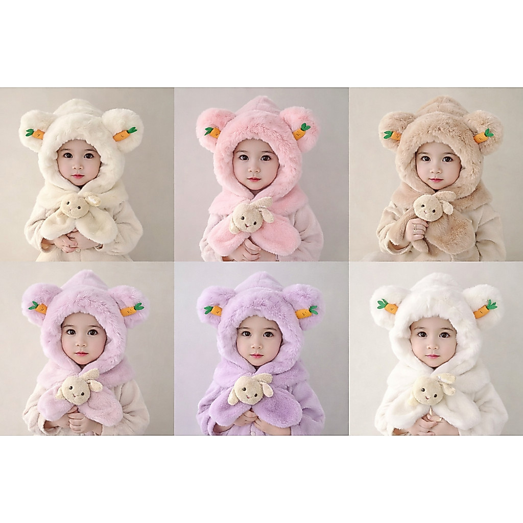 Gorro Infantil de Pelúcia com Orelhas de Coelho – Super Fofo e Quentinho 🐰✨ Forrada Para Menina e Menino 0-8anos