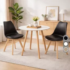 Kit 2 Cadeiras Eames Leda Estofada Com Base de Madeira