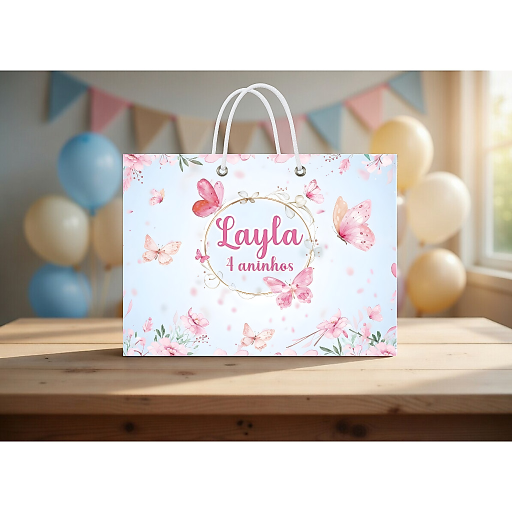 Sacolinha Borboletas Personalizado - Fazemos Qualquer Tema - Lembrancinha Aniversário PEGUE E MONTE