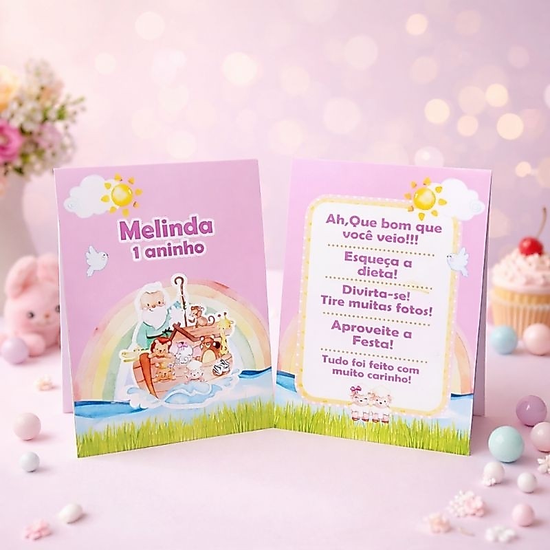 Kit Plaquinha de Agradecimento Arca de Noé Rosa- Centro de Mesa- Personalizados-Lembrancinha-Festa-Aniversário-Decoração