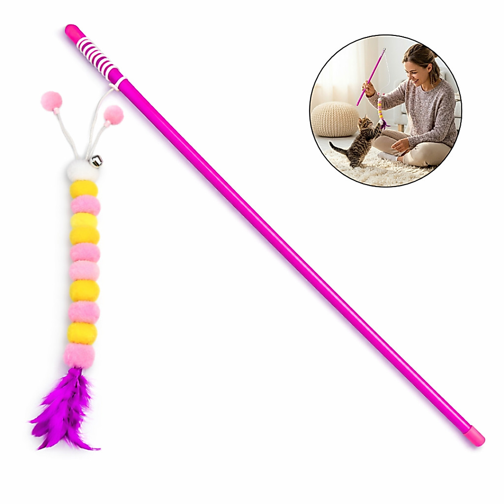 Brinquedo para Gatos Varinha Interativa Centopeia Pena 50 cm Varinha Mágica Gatinhos