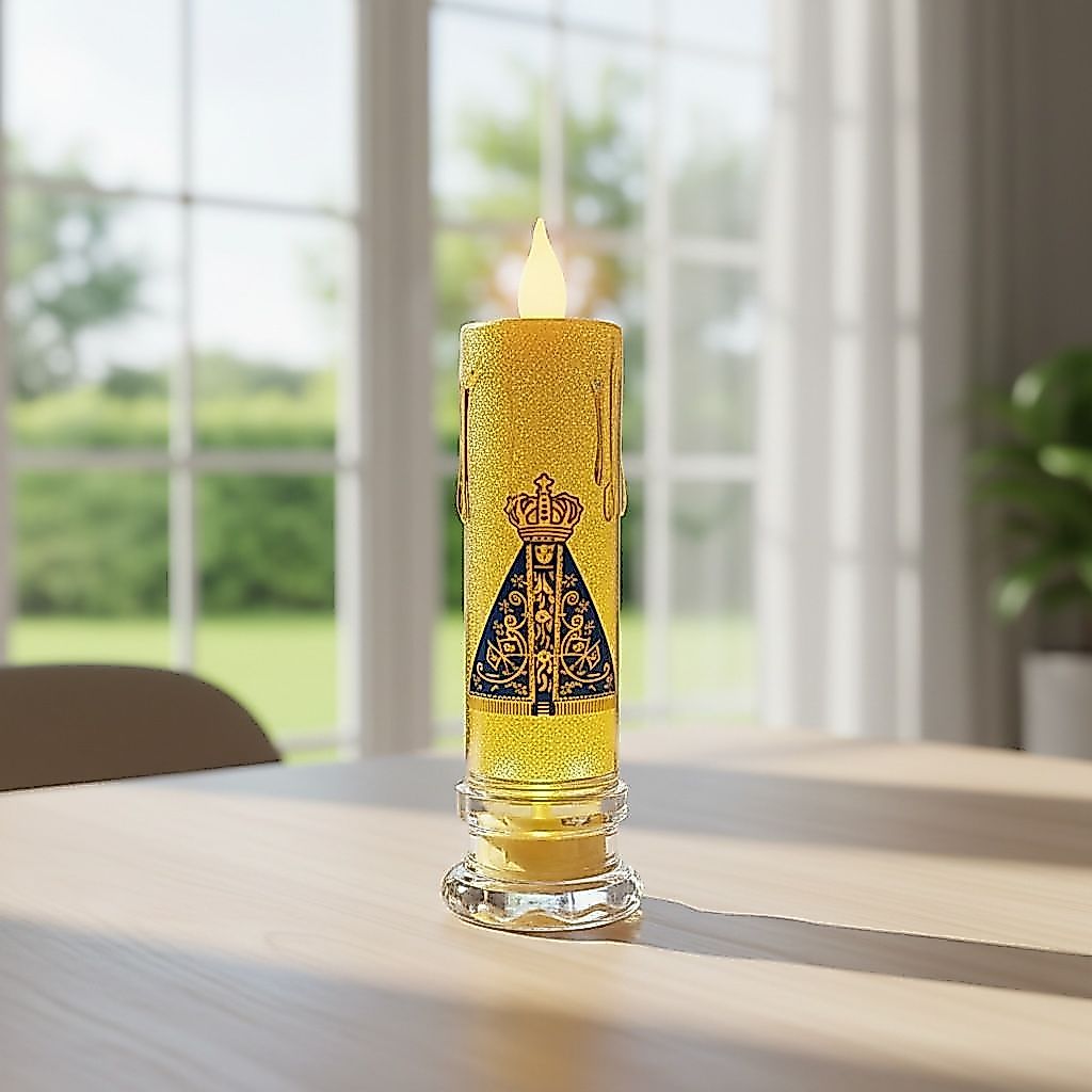 Vela Led Eletrônica Brilhosa Nossa Senhora Aparecida 15cm + Baterias