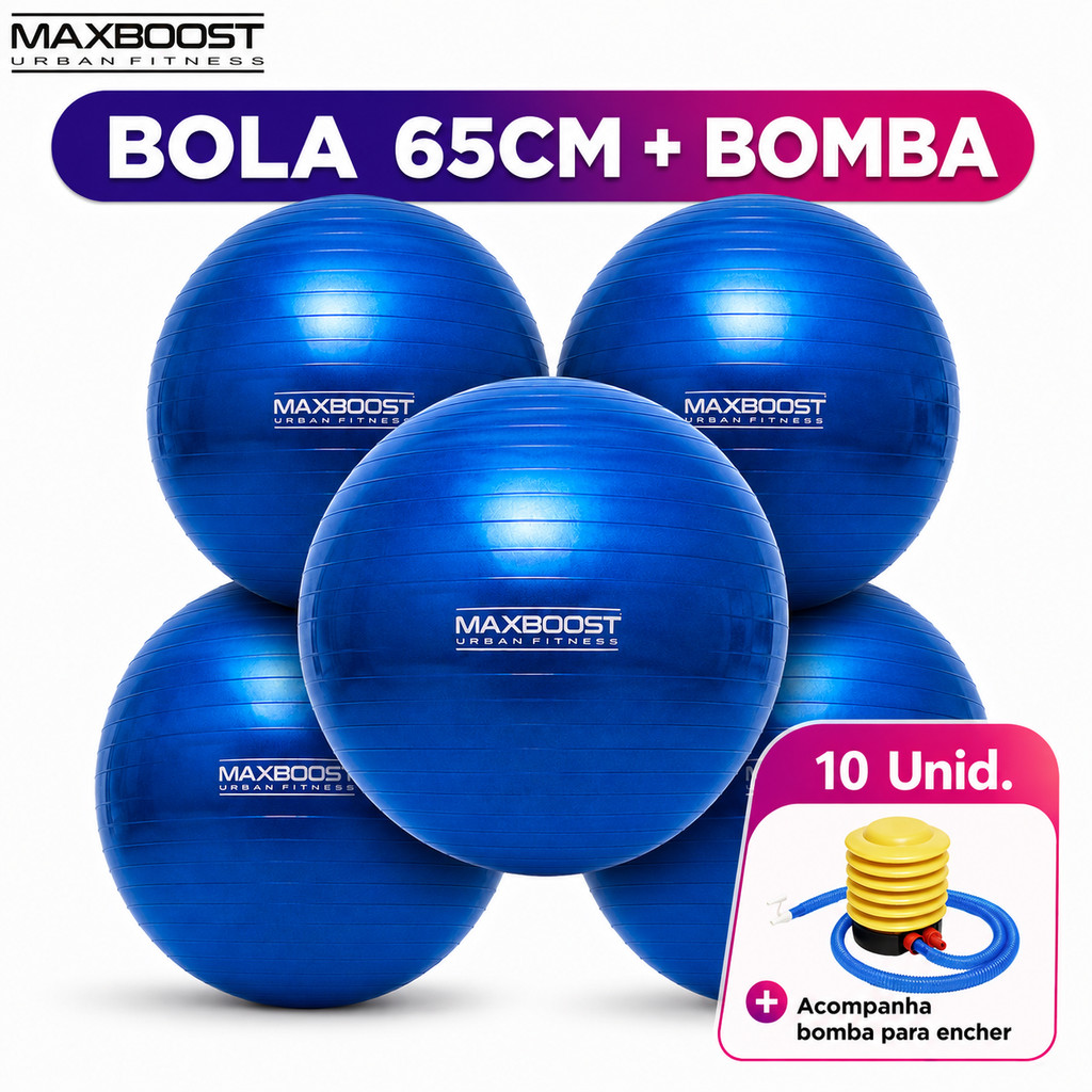 Kit com 10 Unidades Bola de Pilates Maxboost 65cm PVC Resistente para Yoga, Academia