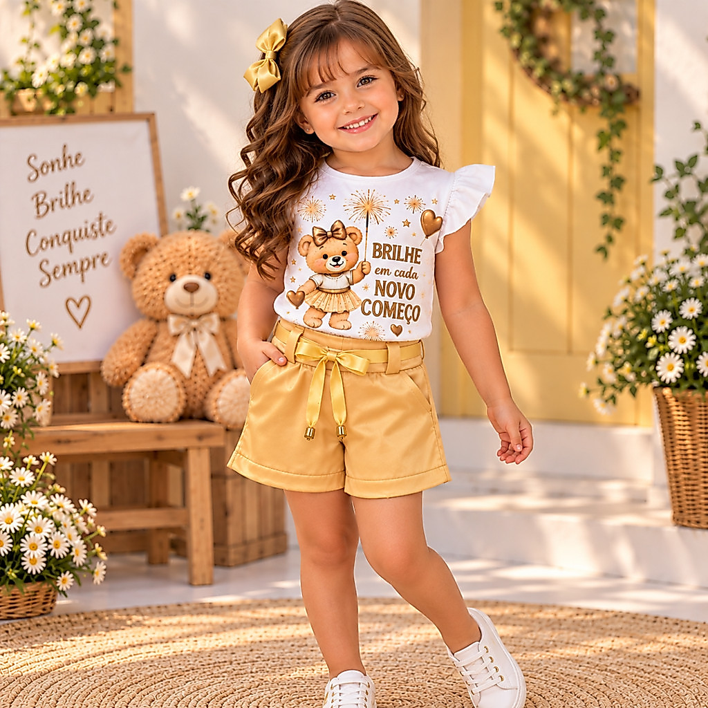 Conjunto Infantil Menina Conjunto infantil feminino Roupa Infantil Menina Dourado e Vermelho   2 ao 10