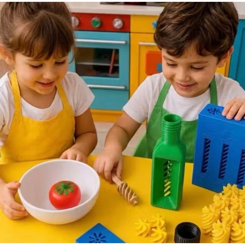 Kit Comidinha Macarrão Interativo Educativo Montessori Sensorial Coordenação Motora Cozinha Brinquedo Infantil Divertido