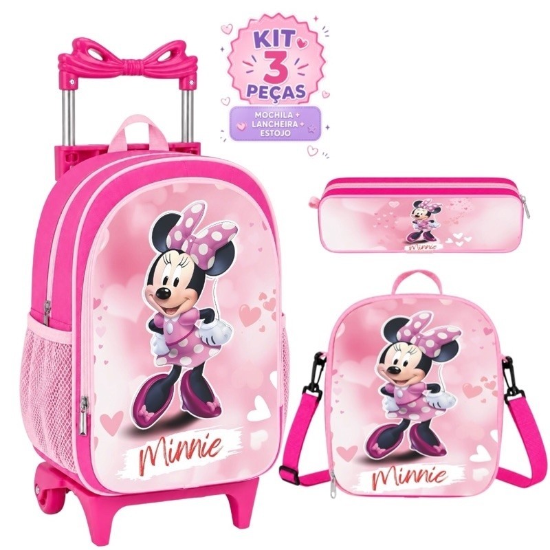 Kit Mochila Rodinha infantil Minnei  lancheira Térmica + Estojo