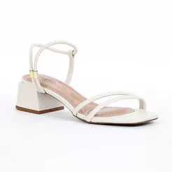 Sandália Beira Rio Salto Baixo Tira Ponta Off White - Feminino